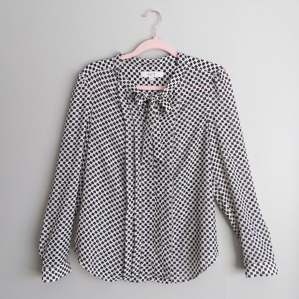 LOFT Semi Sheer Front Tie Long Sleeve Blouse